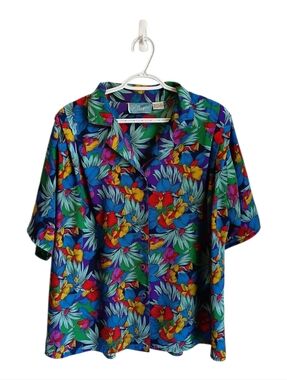 Vintage 80's  Vibrant AOP Floral Print Button Up Shirt XL Hawaiian Express Plus
